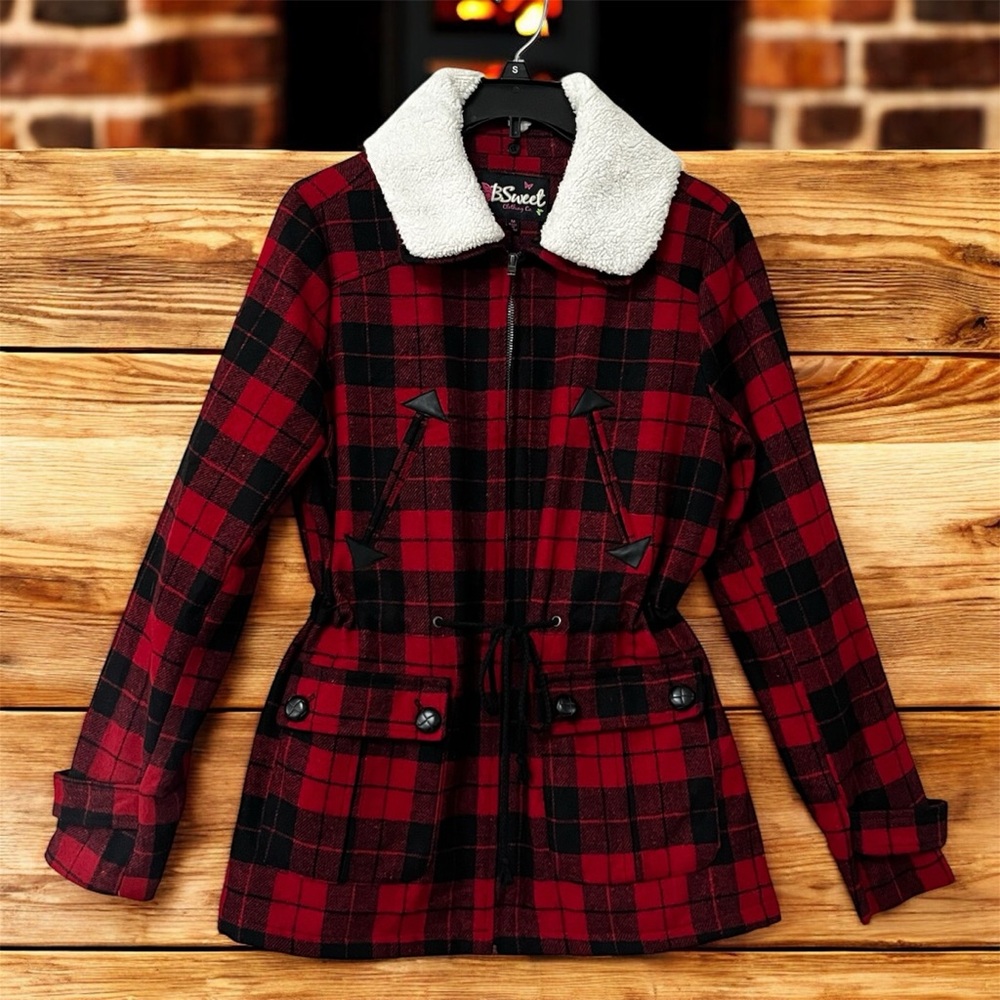 B. Sweet Women's Utility Wool Jacket with removable white Sherpa Collar